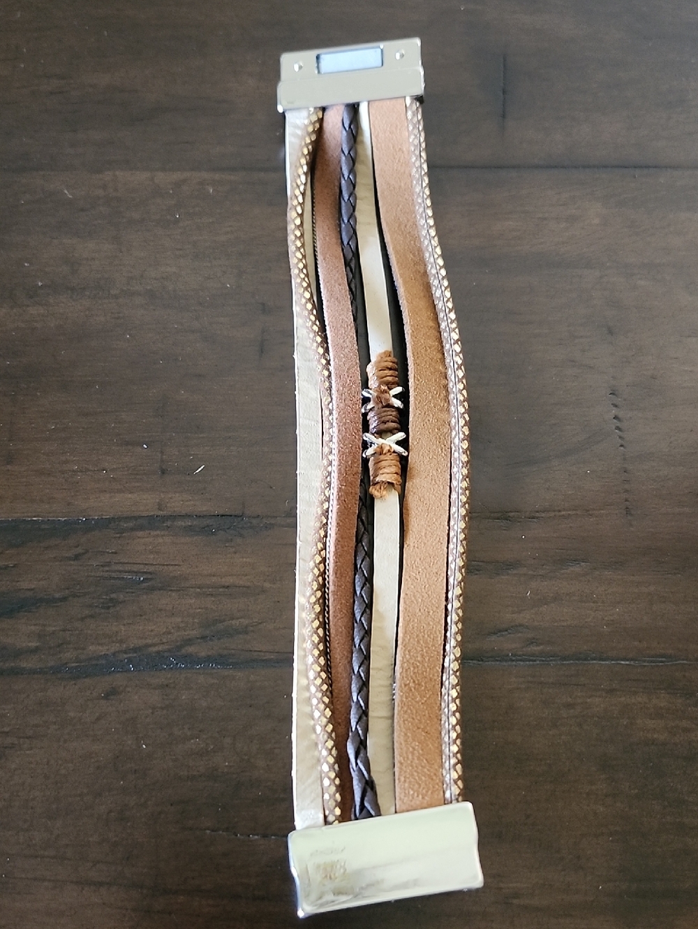 Unique 7 Strand Magnetic Clasp Brown And Turquoise Bracelet - Picture 4 of 4